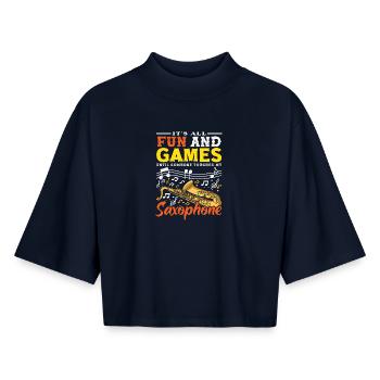 Fun and Games Saxophone Saxophoniste Sax - T-shirt femme coupe boxy recyclé manches mi-longues Stanley/Stella - marine - Devant - AI Model Female 172 light (172cm)