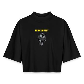 SEEKUHRITY - Motif de sécurité des animaux de lamantin - T-shirt femme coupe boxy recyclé manches mi-longues Stanley/Stella - noir - Devant - AI Model Female 172 light (172cm)
