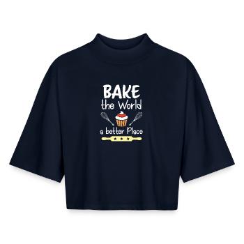 Bake The World A Better Place - Boxy Women's Recycled 1/2 Sleeved T-Shirt by Stanley/Stella - navy - Front - AI Model Female 172 light (172cm)