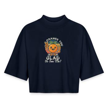 "Orange You Glad To See Me?" - Boxy Women's Recycled 1/2 Sleeved T-Shirt by Stanley/Stella - navy - Front - AI Model Female 172 light (172cm)