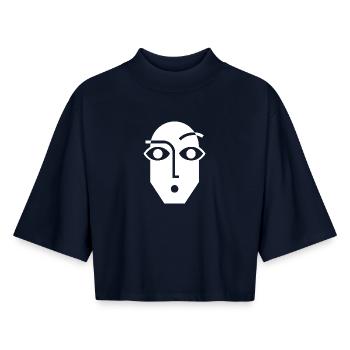 Visage abstrait linéaire noir et blanc - T-shirt femme coupe boxy recyclé manches mi-longues Stanley/Stella - marine - Devant - AI Model Female 172 light (172cm)