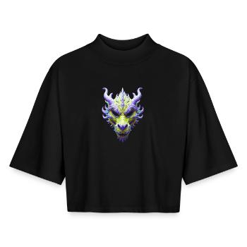 Aurora-Grüne Drachenmaske - Boxy Frauen Recyceltes 1/2 Sleeved T-Shirt by Stanley/Stella - Schwarz - Vorne - AI Model Female 172 light (172cm)