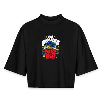 In Movies We Trust Cinema Popcorn - Boxy Women's Recycled 1/2 Sleeved T-Shirt by Stanley/Stella - black - Front - AI Model Female 172 light (172cm)