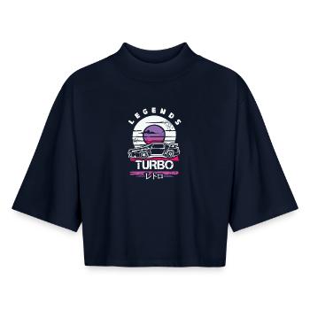Rétro JDM Turbo – Design de voiture japonaise des années 90 - T-shirt femme coupe boxy recyclé manches mi-longues Stanley/Stella - marine - Devant - AI Model Female 172 light (172cm)