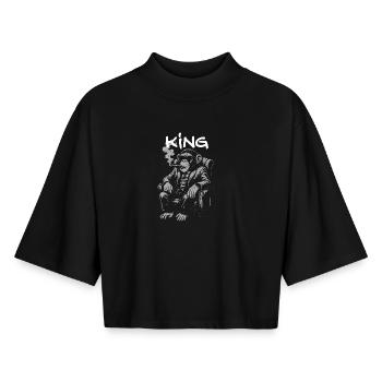 King Chimp in a Smoking Suit - Boxy Women's Recycled 1/2 Sleeved T-Shirt by Stanley/Stella - black - Front - AI Model Female 172 light (172cm)