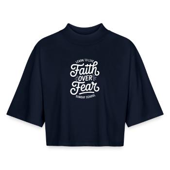 Faith Over Fear Sonntagsschul-Tee - Boxy Frauen Recyceltes 1/2 Sleeved T-Shirt by Stanley/Stella - Navy - Vorne - AI Model Female 172 light (172cm)
