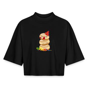 funny carnival donuts with kissing mouth and alaaf - Boxy Women's Recycled 1/2 Sleeved T-Shirt by Stanley/Stella - black - Front - AI Model Female 172 light (172cm)