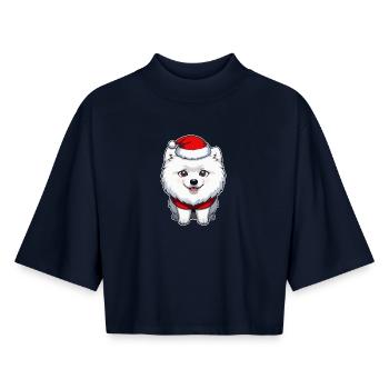 Dog Christmas - Boxy Women's Recycled 1/2 Sleeved T-Shirt by Stanley/Stella - navy - Front - AI Model Female 172 light (172cm)