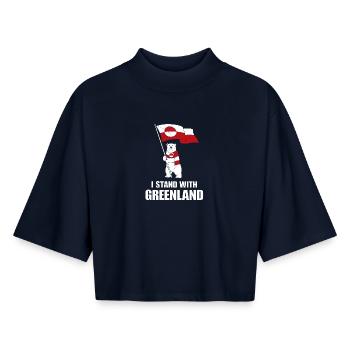 Soutien Groenland: Ours et Drapeau - T-shirt femme coupe boxy recyclé manches mi-longues Stanley/Stella - marine - Devant - AI Model Female 172 light (172cm)