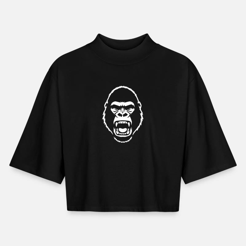 Furious Gorilla Stencil Grunge vector_path128 - T-shirt femme coupe boxy recyclé manches mi-longues Stanley/Stella - noir