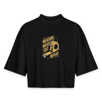 Mesure Coupe Jurez Répétition Travail du bois Menuisier - T-shirt femme coupe boxy recyclé manches mi-longues Stanley/Stella - noir - Devant - AI Model Female 172 light (172cm)