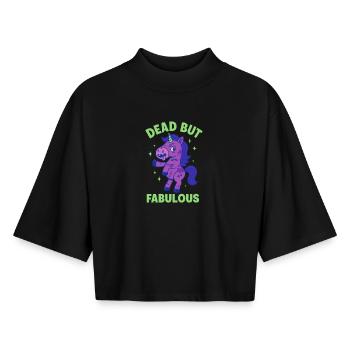 Buntes Einhorn mit Spruch - Boxy Frauen Recyceltes 1/2 Sleeved T-Shirt by Stanley/Stella - Schwarz - Vorne - AI Model Female 172 light (172cm)