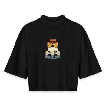 Retro Vintage Open-Wheel-Rennwagen-Motorsport - Boxy Frauen Recyceltes 1/2 Sleeved T-Shirt by Stanley/Stella - Schwarz - Vorne - AI Model Female 172 light (172cm)