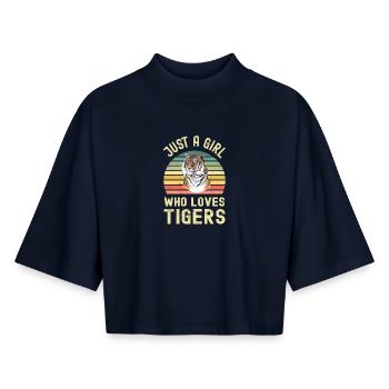 Tiger - Boxy Frauen Recyceltes 1/2 Sleeved T-Shirt by Stanley/Stella - Navy - Vorne - AI Model Female 172 light (172cm)