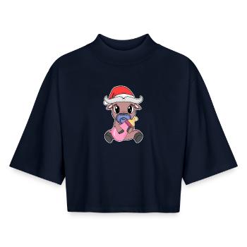 Ox Baby Christmas - Boxy Women's Recycled 1/2 Sleeved T-Shirt by Stanley/Stella - navy - Front - AI Model Female 172 light (172cm)