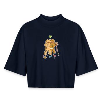 Gingerbread Man/ Figurines Friendship & Quarrel - Boxy Women's Recycled 1/2 Sleeved T-Shirt by Stanley/Stella - navy - Front - AI Model Female 172 light (172cm)