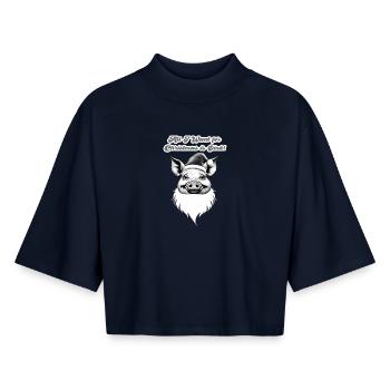 Schwein – All I Want for Christmas Is Oink - Boxy Frauen Recyceltes 1/2 Sleeved T-Shirt by Stanley/Stella - Navy - Vorne - AI Model Female 172 light (172cm)