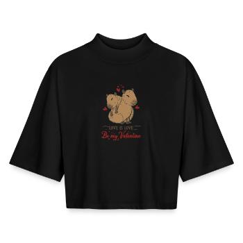 Liebesmotiv mit zwei Wasserschweinbabys  - Boxy Frauen Recyceltes 1/2 Sleeved T-Shirt by Stanley/Stella - Schwarz - Vorne - AI Model Female 172 light (172cm)