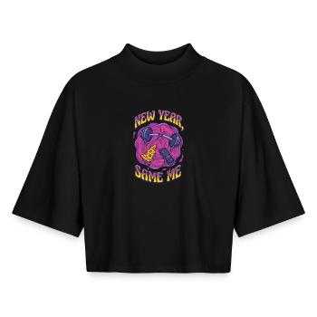 Nouvelle année, la même moi - T-shirt femme coupe boxy recyclé manches mi-longues Stanley/Stella - noir - Devant - AI Model Female 172 light (172cm)
