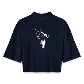 Border Collie Silhouette Hütehunde Hunde Wilsigns - Boxy Frauen Recyceltes 1/2 Sleeved T-Shirt by Stanley/Stella - Navy - Vorne - AI Model Female 172 light (172cm)