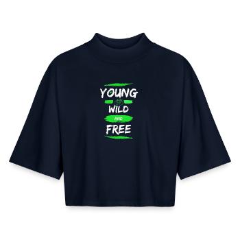 Jeune, sauvage et libre - T-shirt femme coupe boxy recyclé manches mi-longues Stanley/Stella - marine - Devant - AI Model Female 172 light (172cm)