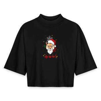 animal ho ho ho - christmas cougar - Boxy Women's Recycled 1/2 Sleeved T-Shirt by Stanley/Stella - black - Front - AI Model Female 172 light (172cm)