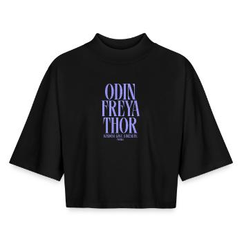 Odin Freya Thor: Weisheit & Stärke - Boxy Frauen Recyceltes 1/2 Sleeved T-Shirt by Stanley/Stella - Schwarz - Vorne - AI Model Female 172 light (172cm)