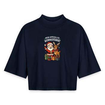 Chemise de Noël Renne Père Noël - T-shirt femme coupe boxy recyclé manches mi-longues Stanley/Stella - marine - Devant - AI Model Female 172 light (172cm)
