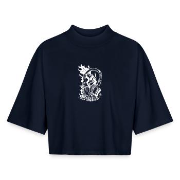 Burning headphones - Boxy Women's Recycled 1/2 Sleeved T-Shirt by Stanley/Stella - navy - Front - AI Model Female 172 light (172cm)