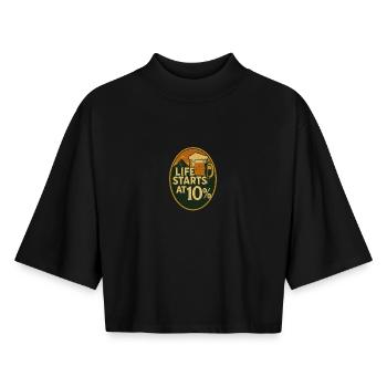 Life starts at 10% - Boxy Women's Recycled 1/2 Sleeved T-Shirt by Stanley/Stella - black - Front - AI Model Female 172 light (172cm)