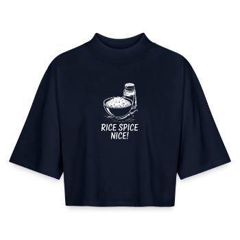 Riz frit Épices Riz chaud agréable - T-shirt femme coupe boxy recyclé manches mi-longues Stanley/Stella - marine - Devant - AI Model Female 172 light (172cm)