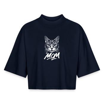 Cat-Mom-Katze-Kitten-Katzen-Cats - Boxy Frauen Recyceltes 1/2 Sleeved T-Shirt by Stanley/Stella - Navy - Vorne - AI Model Female 172 light (172cm)
