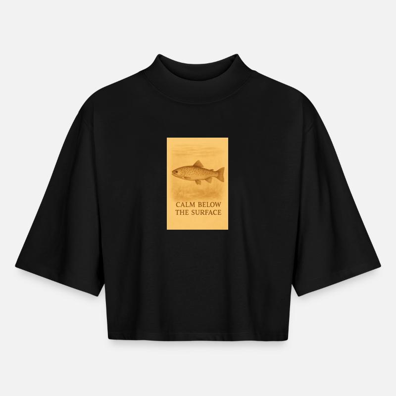 Calm Below the Surface Trout Print - Boxy Women's Recycled 1/2 Sleeved T-Shirt by Stanley/Stella - black