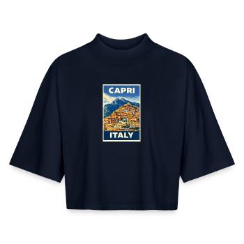 Capri Italy – Vintage Travel Poster Mediterranean - Boxy Women's Recycled 1/2 Sleeved T-Shirt by Stanley/Stella - navy - Front - AI Model Female 172 light (172cm)