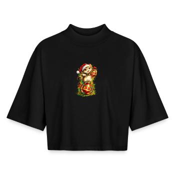 Mouse on Christmas ball . AI generated - Boxy Women's Recycled 1/2 Sleeved T-Shirt by Stanley/Stella - black - Front - AI Model Female 172 light (172cm)