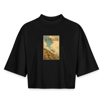 La Fortaleza La Gomera Travel Poster - Boxy Frauen Recyceltes 1/2 Sleeved T-Shirt by Stanley/Stella - Schwarz - Vorne - AI Model Female 172 light (172cm)