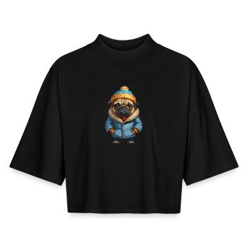 Tenue Pug Automne Hiver - T-shirt femme coupe boxy recyclé manches mi-longues Stanley/Stella - noir - Devant - AI Model Female 172 light (172cm)