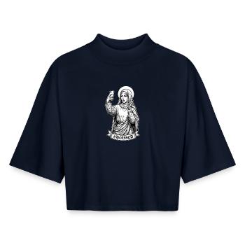 Selfie Mary Grateful - Funny Influencer Meme - Boxy Women's Recycled 1/2 Sleeved T-Shirt by Stanley/Stella - navy - Front - AI Model Female 172 light (172cm)