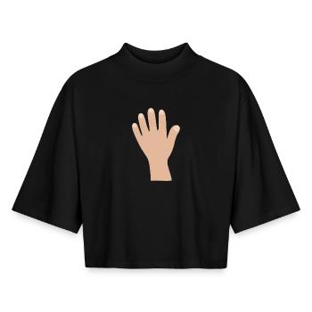 Cartoon Hand Silhouette Tee - Boxy Women's Recycled 1/2 Sleeved T-Shirt by Stanley/Stella - black - Front - AI Model Female 172 light (172cm)