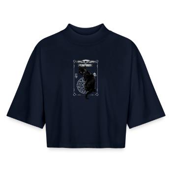 Alchemy England Schwarze Katze Ouija Brett - Boxy Frauen Recyceltes 1/2 Sleeved T-Shirt by Stanley/Stella - Navy - Vorne - AI Model Female 172 light (172cm)