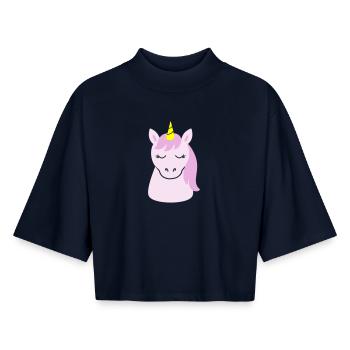Süßes Einhorn mit geschlossenen Augen - Boxy Frauen Recyceltes 1/2 Sleeved T-Shirt by Stanley/Stella - Navy - Vorne - AI Model Female 172 light (172cm)