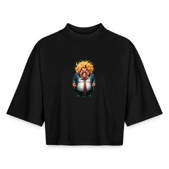 Caricature de citoyen en colère - T-shirt femme coupe boxy recyclé manches mi-longues Stanley/Stella - noir - Devant - AI Model Female 172 light (172cm)