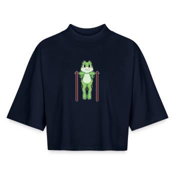 Frosch Bodybuilder Klimmzüge Bodybuilding - Boxy Frauen Recyceltes 1/2 Sleeved T-Shirt by Stanley/Stella - Navy - Vorne - AI Model Female 172 light (172cm)