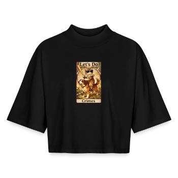 Drôle de chat et chien Art nouveau vintage - T-shirt femme coupe boxy recyclé manches mi-longues Stanley/Stella - noir - Devant - AI Model Female 172 light (172cm)