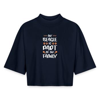 Mon Rapetou – Une partie de la famille - T-shirt femme coupe boxy recyclé manches mi-longues Stanley/Stella - marine - Devant - AI Model Female 172 light (172cm)