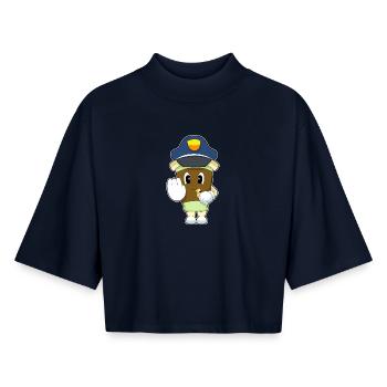 Café Policier Sifflet Police - T-shirt femme coupe boxy recyclé manches mi-longues Stanley/Stella - marine - Devant - AI Model Female 172 light (172cm)