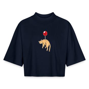 Cat Balloon - Boxy Women's Recycled 1/2 Sleeved T-Shirt by Stanley/Stella - navy - Front - AI Model Female 172 light (172cm)