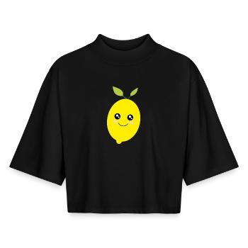 Kawaii citron vert citron vert Kawaii autocollant - T-shirt femme coupe boxy recyclé manches mi-longues Stanley/Stella - noir - Devant - AI Model Female 172 light (172cm)