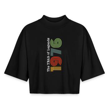 Millésime 1976 - T-shirt femme coupe boxy recyclé manches mi-longues Stanley/Stella - noir - Devant - AI Model Female 172 light (172cm)