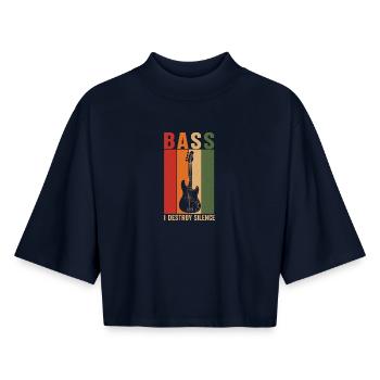 Bass I Destroy Silence Retro Bassist Shirt - Boxy Frauen Recyceltes 1/2 Sleeved T-Shirt by Stanley/Stella - Navy - Vorne - AI Model Female 172 light (172cm)